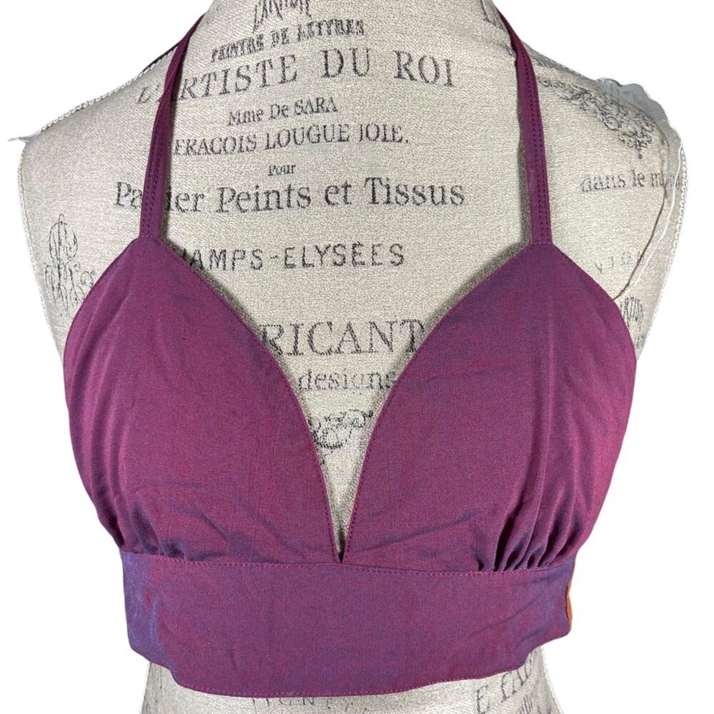 Blue Planet Purple Iridescent Halter Triangle Bustier Crop Bra Top Size Medium